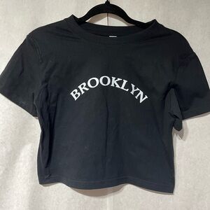 Chic Black Crop Top with Brooklyn‎ Design
